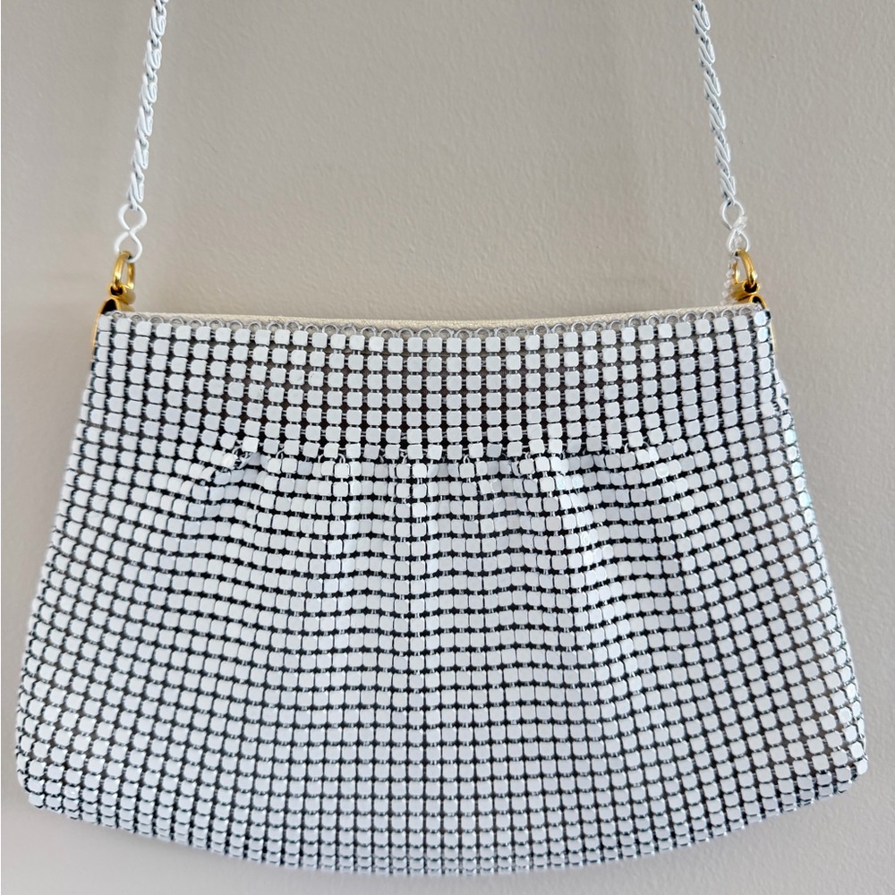 Y2K White Metal Mesh Purse Mini Shoulder Bag Retro Glam 2000’s Evening Party